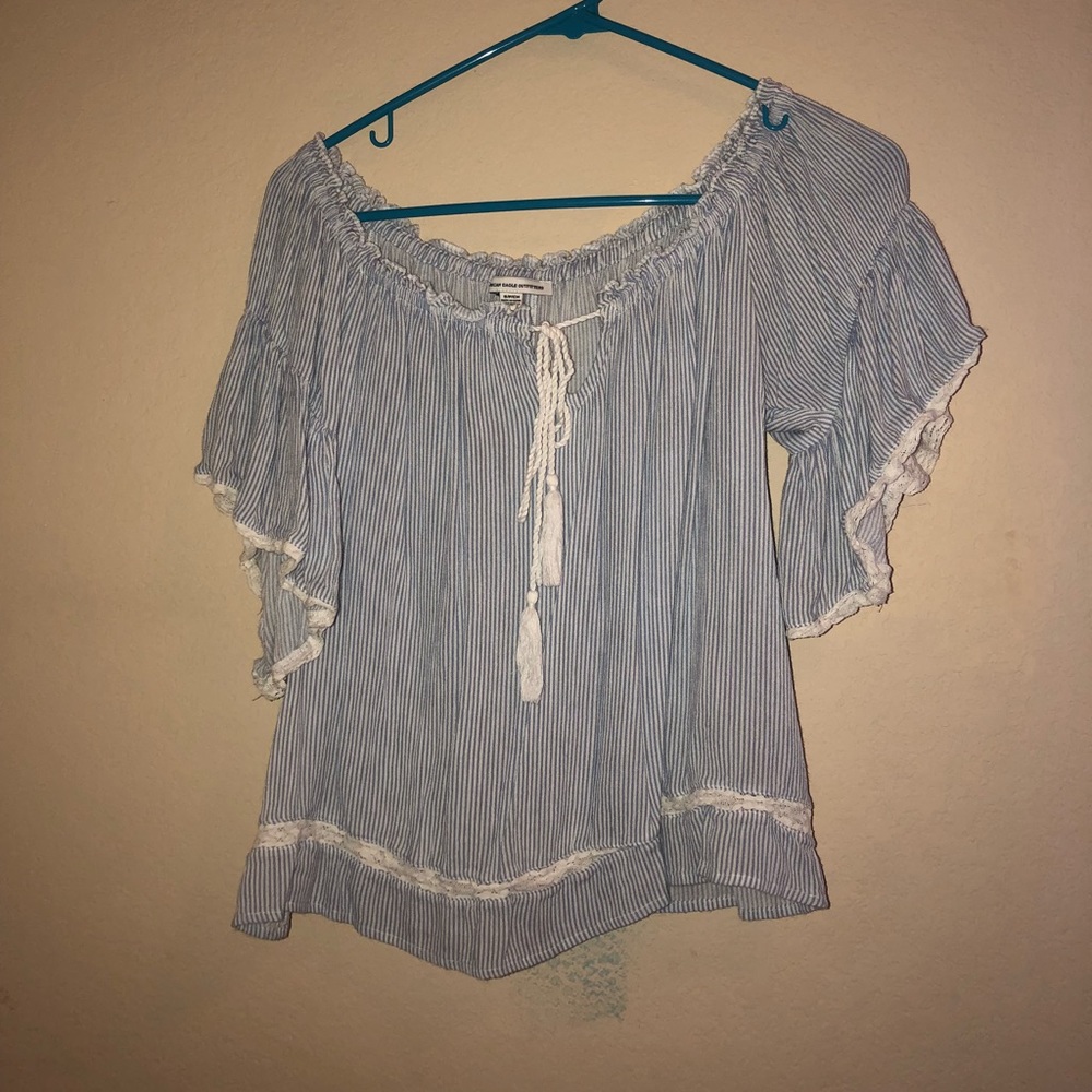 Blue & White Striped off-the-shoulder Top